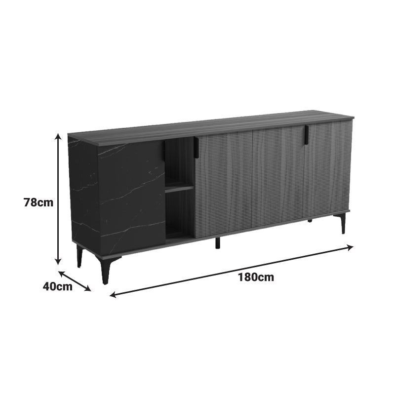 Μπουφές Riba Καρυδί-Μαύρη Όψη Μαρμάρου 180x40x78