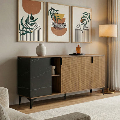 Μπουφές Riba Καρυδί-Μαύρη Όψη Μαρμάρου 180x40x78