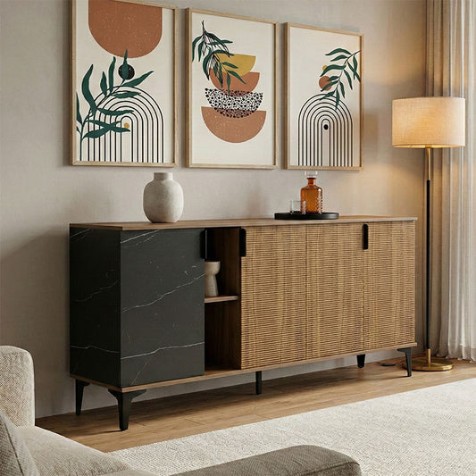 Μπουφές Riba Καρυδί-Μαύρη Όψη Μαρμάρου 180x40x78