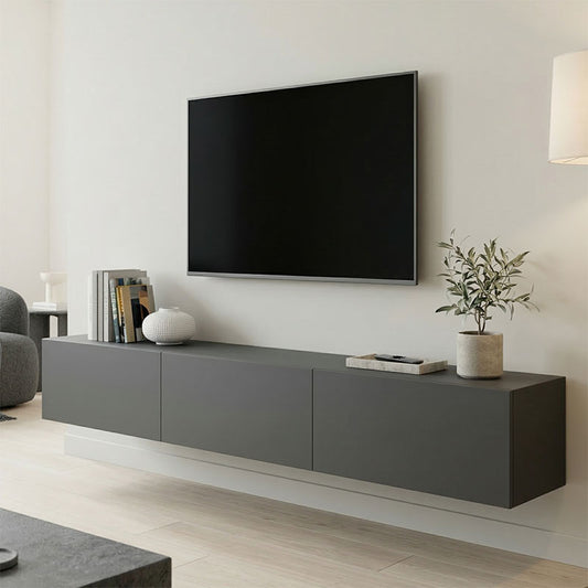 Έπιπλο Τηλεόρασης Επιτοίχιο με LED Rival Ανθρακι 180x35x30