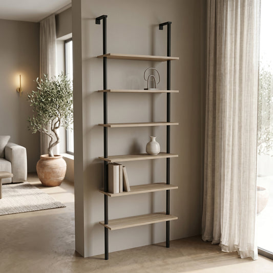 Βιβλιοθήκη Επιτοίχια Dimmo Sonoma-Μαύρο Μέταλλο 60x20x180