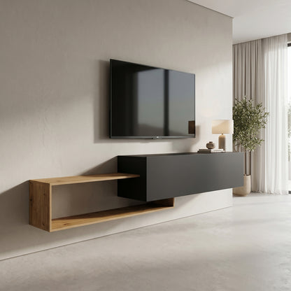Έπιπλο Τηλεόρασης Επιτοίχιο Olande Oak-Μαύρο 210x35x48