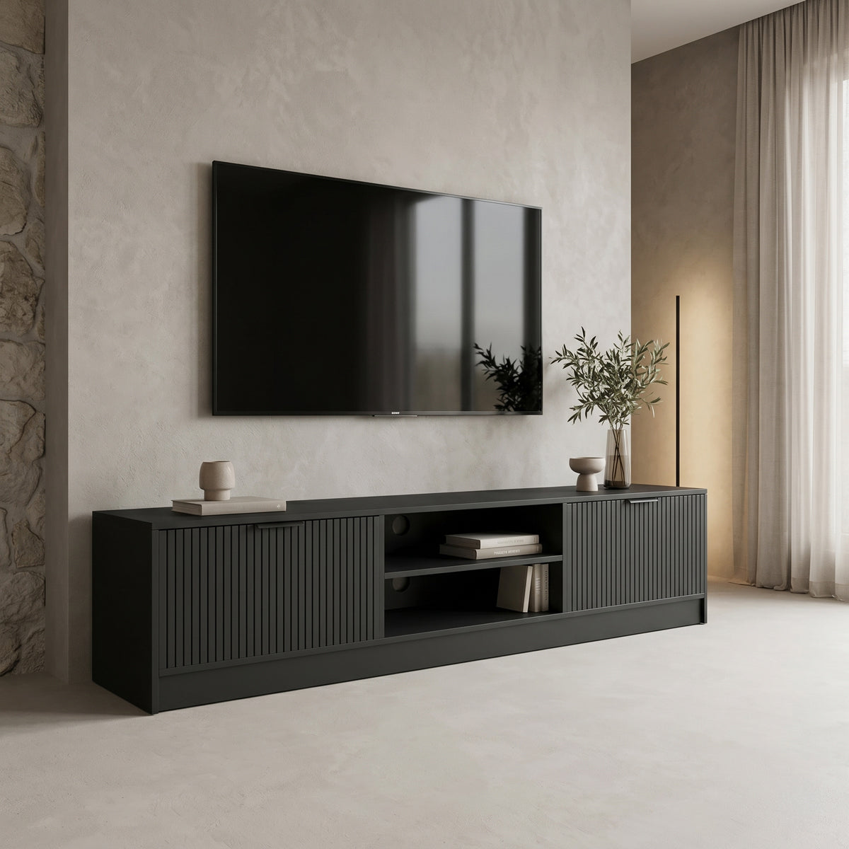 Έπιπλο Τηλεόρασης Lemardo Μαύρο 180x40x40