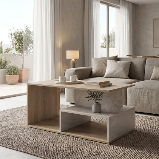 Τραπέζι Σαλονιού Kelena Sonoma-Μπεζ Όψη Μαρμάρου 90x51x43