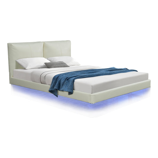 Κρεβάτι Διπλό Jessie Floating Style Με LED-PU Εκρού 160X200
