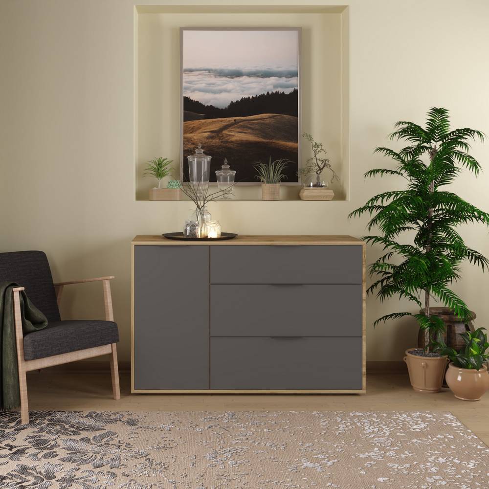 Μπουφές Nitro Γκρι Γραφίτη με Βελανιδιά 120x40x80