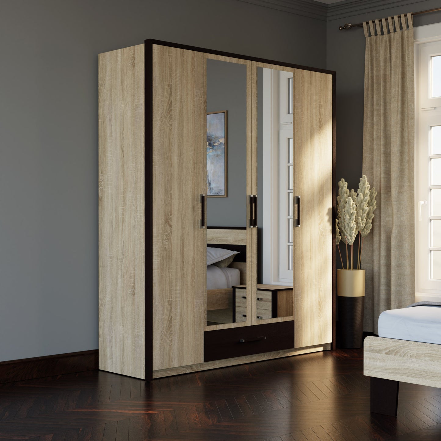 Ντουλάπα Τετράφυλλη Scarlet Sonoma-Wenge 180x58x212