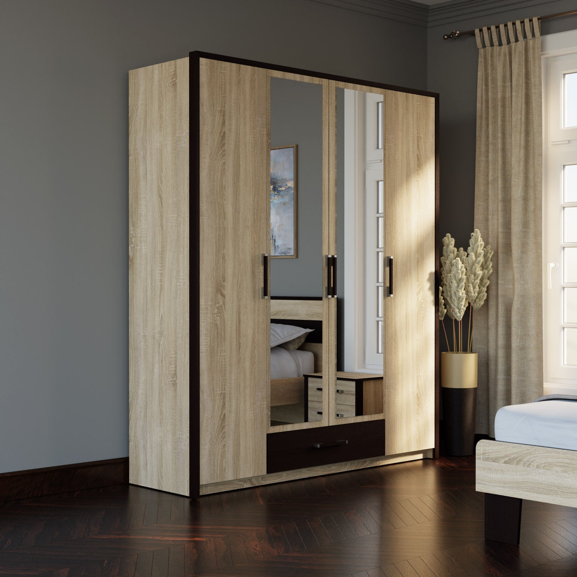 Ντουλάπα Τετράφυλλη Scarlet Sonoma-Wenge 180x58x212