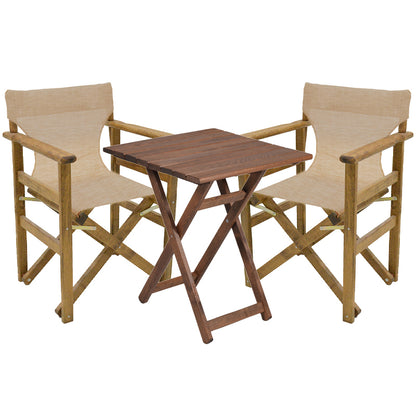 Retto Dining Table Set of 3 Pieces Solid Beech Wood Walnut-Beige-Ecru Fabric 60x60x71