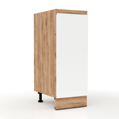 Soft Kitchen Cabinet, White with Oak, Dimensions 30x46.5x81.5