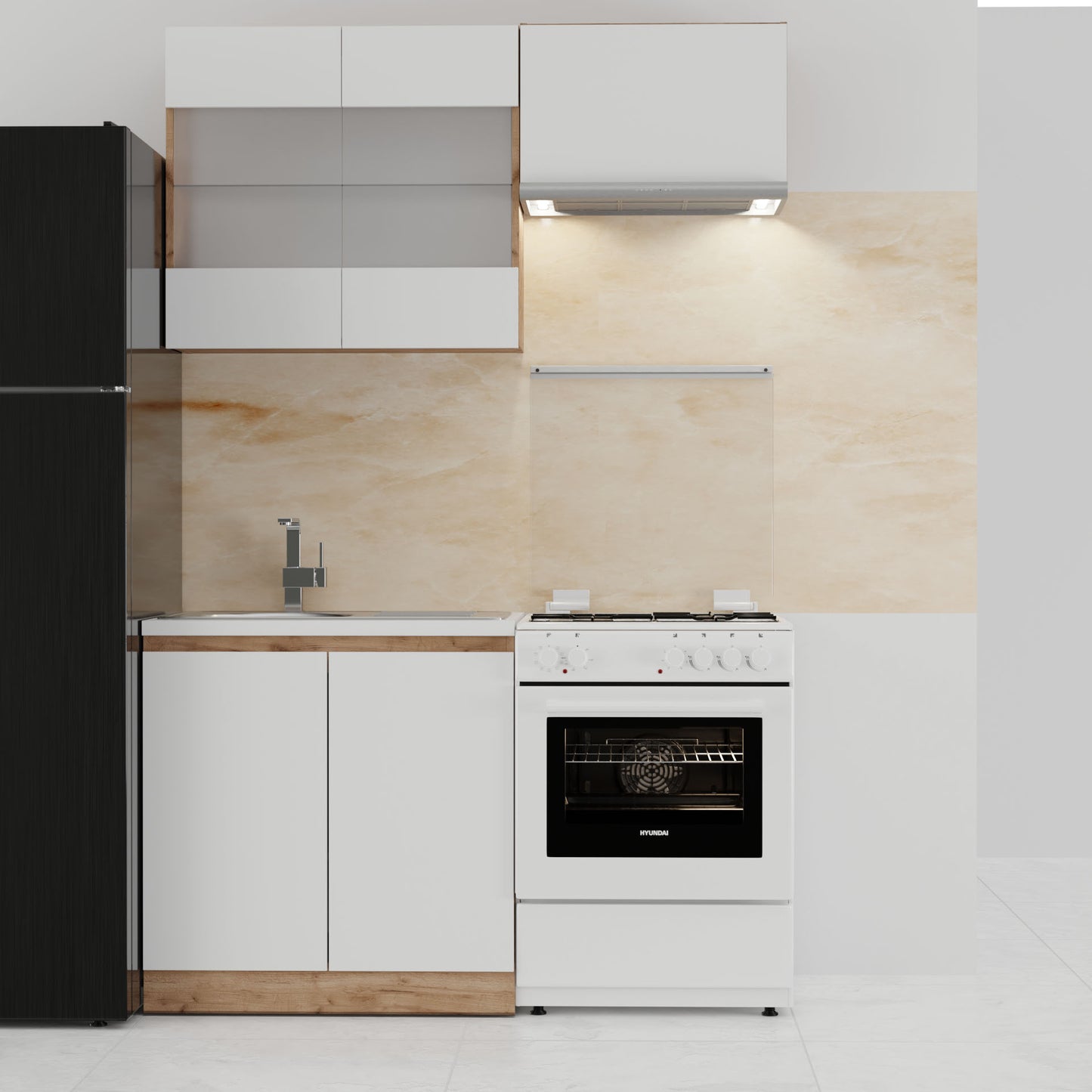 Soft Kitchen Set 3 White with Oak Set of 3 Boxes Upper 140cm Lower 80cm