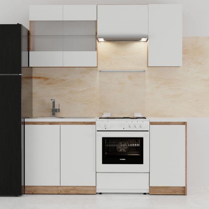 Soft Kitchen Set 5 White with Oak Set of 5 Boxes Upper Boxes 180cm Lower 120cm