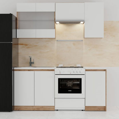 Soft Kitchen Set 5 White with Oak Set of 5 Boxes Upper Boxes 180cm Lower 120cm