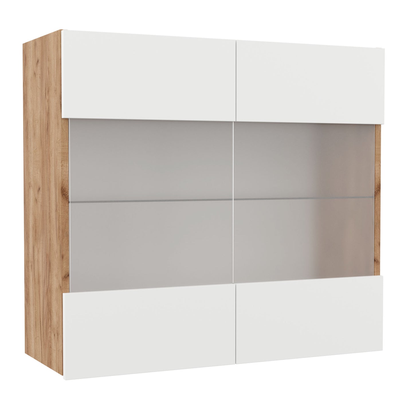 Επιτοίχιο Ντουλάπι με Τζάμι Κουζίνας Soft Λευκό με Βελανιδιά Διαστάσεις 80x30,5x72,8