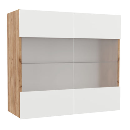 Επιτοίχιο Ντουλάπι με Τζάμι Κουζίνας Soft Λευκό με Βελανιδιά Διαστάσεις 80x30,5x72,8