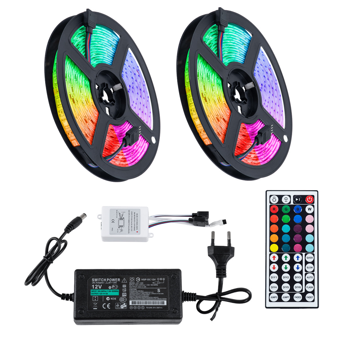 70418 Σετ Ταινία LED RGB SMD 5050 10m (2x5M) 7.2W/m 30LED/m 576 lm/m 120° DC 12V με Τροφοδοτικό & Ασύρματο Τηλεχειριστήριο Αδιάβροχη IP65