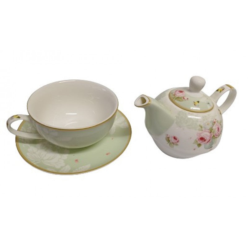 Σετ Φλιτζάνι Τσαγιού με Τσαγιέρα και Πιατάκι Πορσελάνης 3 Τεμ Floral Paris Roses 14x17x15