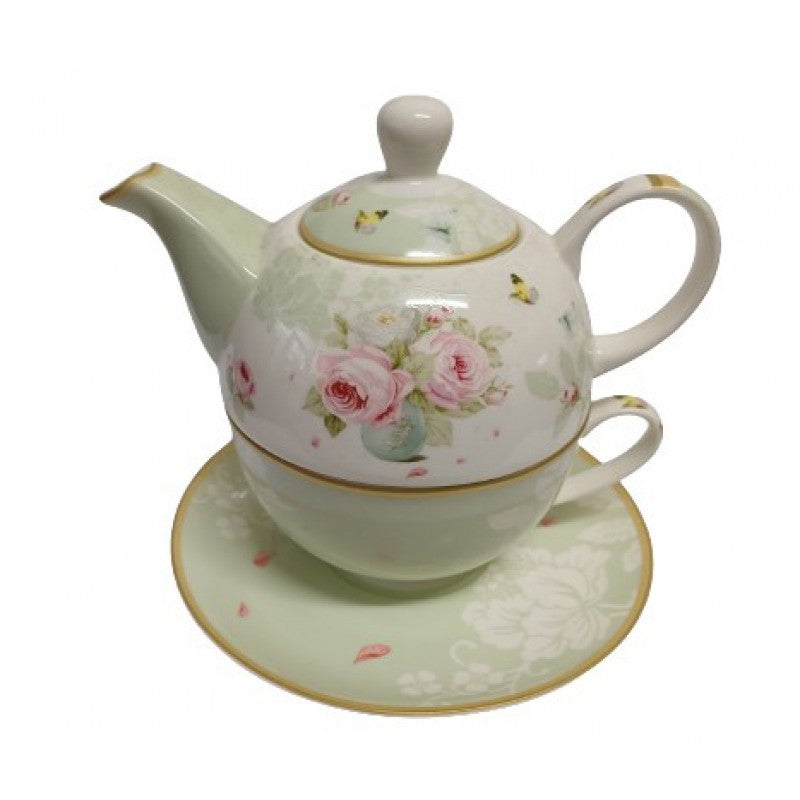 Σετ Φλιτζάνι Τσαγιού με Τσαγιέρα και Πιατάκι Πορσελάνης 3 Τεμ Floral Paris Roses 14x17x15