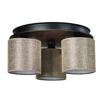 Φωτιστικό Οροφής 3φ Ξύλο/Αμπαζούρ Μόκα Ε27