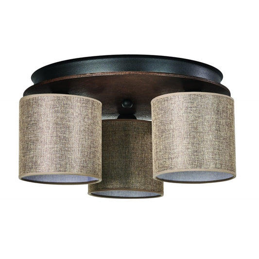 Φωτιστικό Οροφής 3φ Ξύλο/Αμπαζούρ Μόκα Ε27