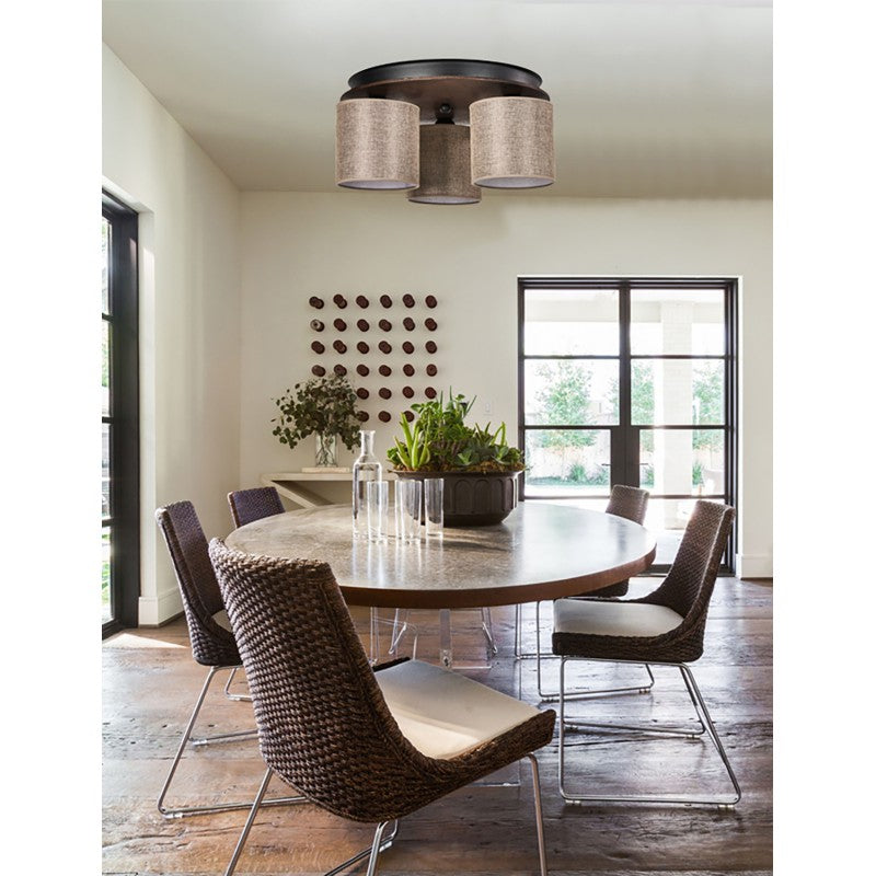 Φωτιστικό Οροφής 3φ Ξύλο/Αμπαζούρ Μόκα Ε27