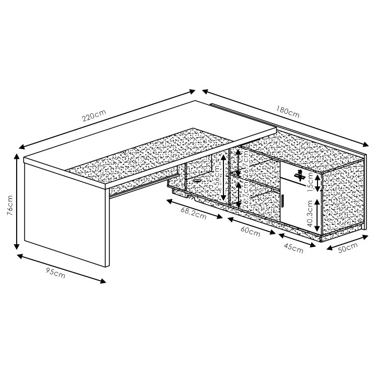 Γραφείο με Δεξιά Γωνία Oscar Καρυδί-Ανθρακί 200x180x76