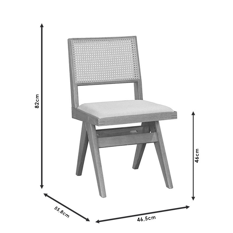 Καρέκλα Winslow Ξύλο Rubberwood Ανοικτό Καρυδί-PVC Rattan Φυσικό-Ύφασμα Γκρι