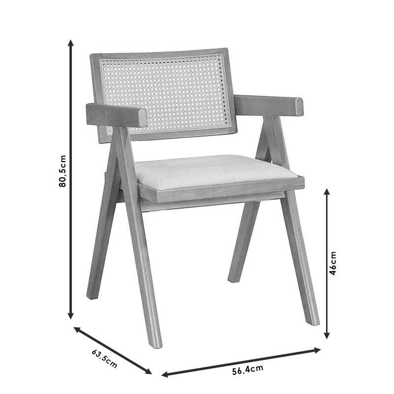 Πολυθρόνα Winslow Ξύλο Rubberwood Ανοικτό Καρυδί-PVC Rattan Φυσικό-Ύφασμα Γκρι