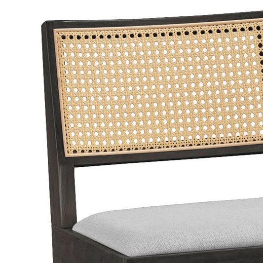 Σκαμπό Bar Winslow Ξύλο Rubberwood Μαύρο-PVC Rattan Φυσικό-Ύφασμα Γκρι 44.5x46x98