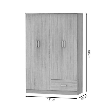 Ντουλάπα Ρούχων Τετράφυλλη Karter Sonoma Μελαμίνης 121x48x180