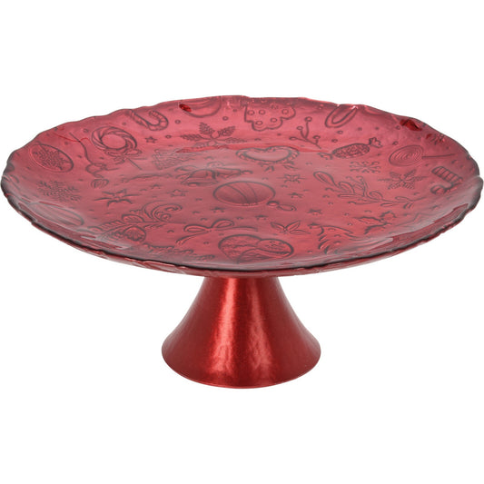 Πιατέλα Γυάλινη με Βάση Κόκκινη 28εκ