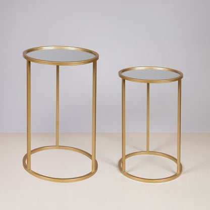 S/2 ΒΟΗΘΗΤΙΚA ΤΡΑΠΕΖΑΚΙΑ ΜΕΤΑΛΛΙΚΑ ΜΕ ΓΥΑΛΙ ΧΡΥΣΑ 38x38x55.5/33x33x50.5