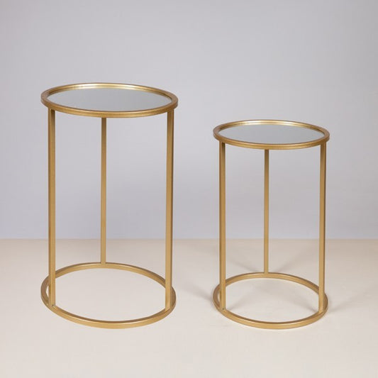 S/2 ΒΟΗΘΗΤΙΚA ΤΡΑΠΕΖΑΚΙΑ ΜΕΤΑΛΛΙΚΑ ΜΕ ΓΥΑΛΙ ΧΡΥΣΑ 38x38x55.5/33x33x50.5