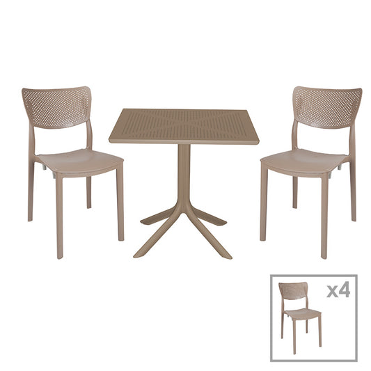Τραπεζαρία Κήπου Groovy-Ignite Σετ 5 Τεμ PP Cappuccino 80x80x74,5