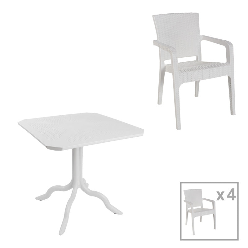 Τραπεζαρία Icon-Halcyon Σετ 5 Τεμ PP σε Λευκή Απόχρωση