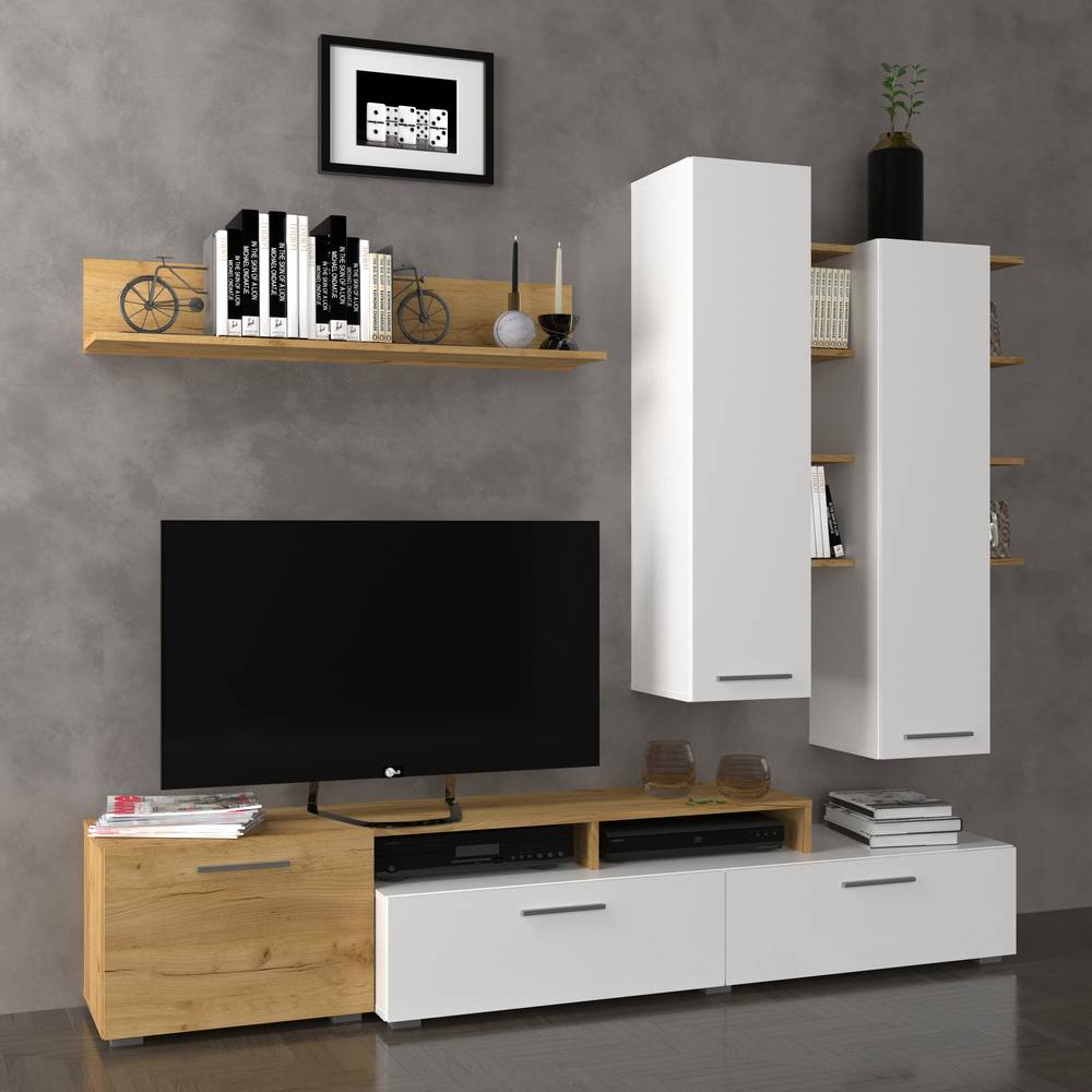 Σύνθεση Τηλεόρασης Astin 203x45.3x180 Χρυσός Δρυς με Λευκό