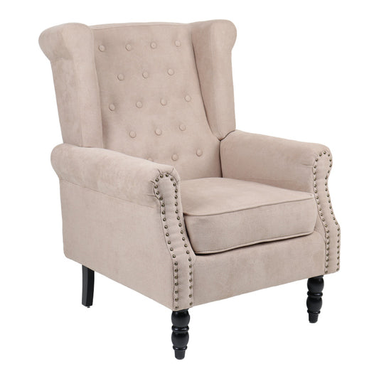 Πολυθρόνα Piore Μπεζ Ύφασμα και Πόδι Rubberwood σε Μαύρη Απόχρωση 77x80x106