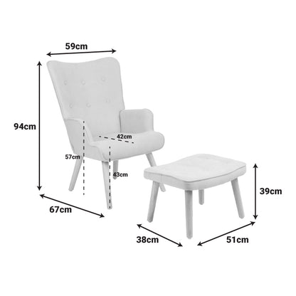 Πολυθρόνα με Υποπόδιο Melisia Ανθρακί Ύφασμα και Ξύλινο Πόδι σε Φυσική Απόχρωση 59x67x94