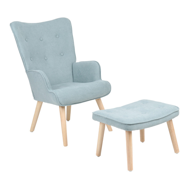 Πολυθρόνα με Υποπόδιο Melisia Βεραμάν Ύφασμα και Ξύλινο Πόδι σε Φυσική Απόχρωση 59x67x94