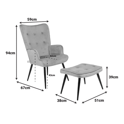 Πολυθρόνα με Υποπόδιο Siella Κυπαρισσί Βελούδο και Μαύρο Μέταλλο Πόδι 59x67x94