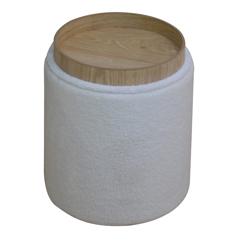 Σκαμπό-Μπαούλο Batur Μπουκλέ Ύφασμα σε Λευκή Απόχρωση Φ34x38