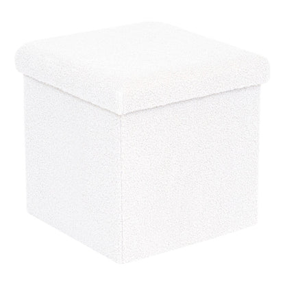 Σκαμπό-Μπαούλο Crystal Μπουκλέ Ύφασμα σε Ivory Απόχρωση 38x38x38