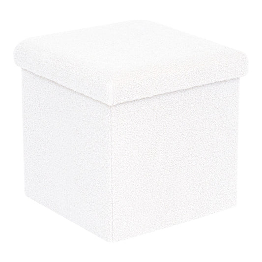 Σκαμπό-Μπαούλο Crystal Μπουκλέ Ύφασμα σε Ivory Απόχρωση 38x38x38