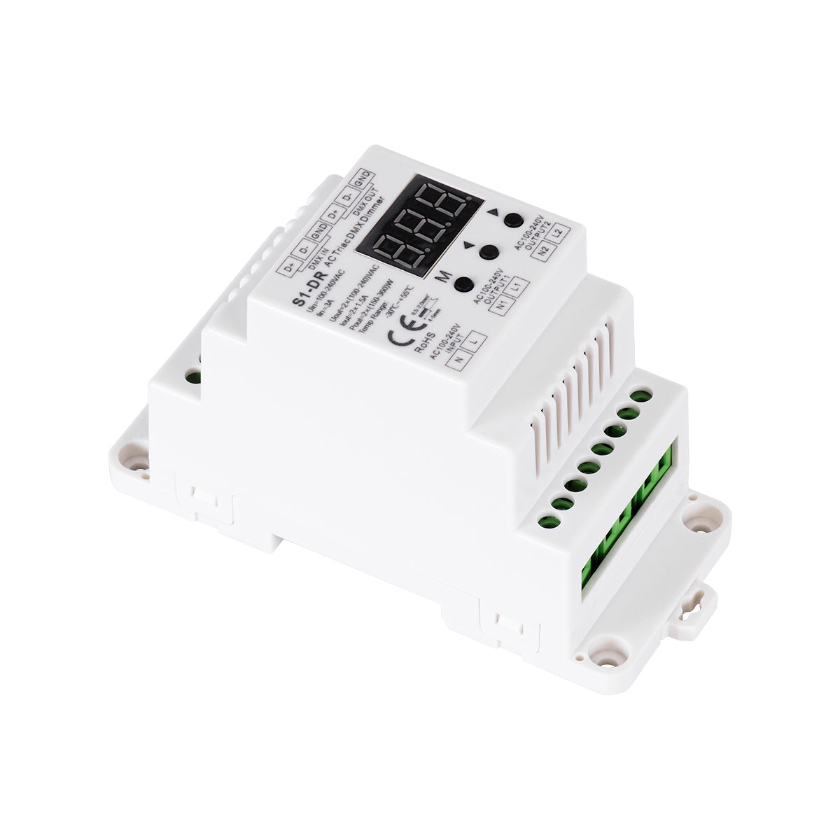 70670 S1-DR SKYDANCE AC Triac DMX Dimmer Din Rail Ράγας 2 Καναλιών AC 100-240V 2 x 1.5A 360W - Max 3A 720W - IP20 DMX512 Μ11.5 x Π5 x Υ6.5cm