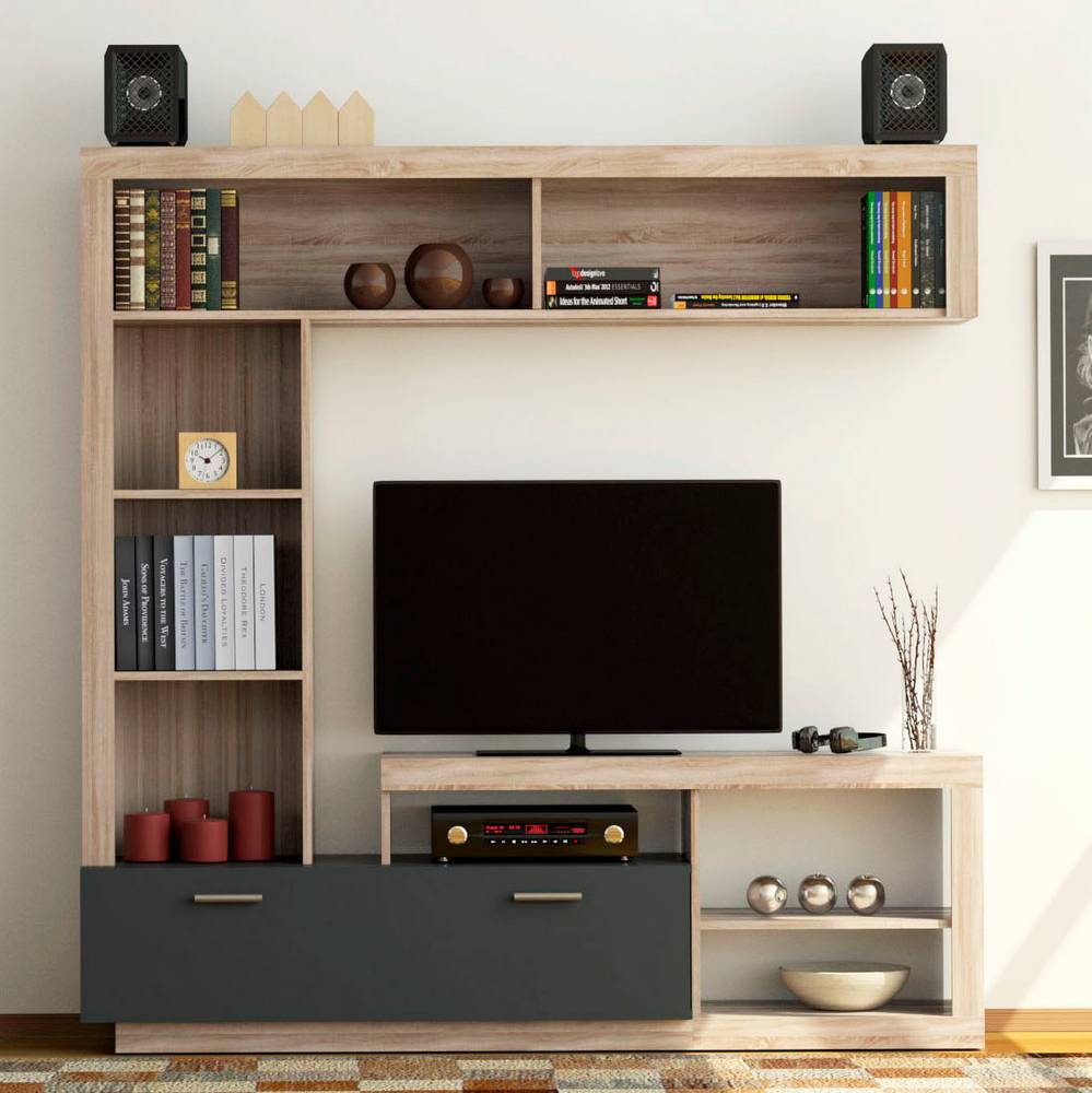 Σύνθεση Τηλεόρασης Floks Sonoma (Φυσικός Δρυς)-Γραφίτης 170x41x170