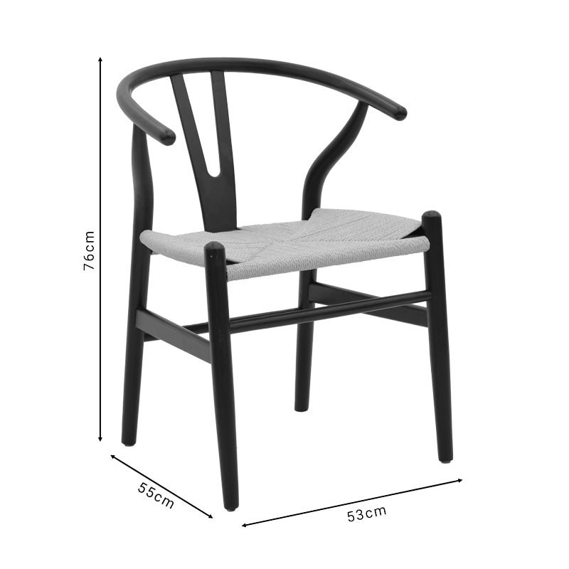 Καρέκλα Wishbone Μαύρο Rubberwood-Έδρα Φυσικό Σχοινί 53x55x76