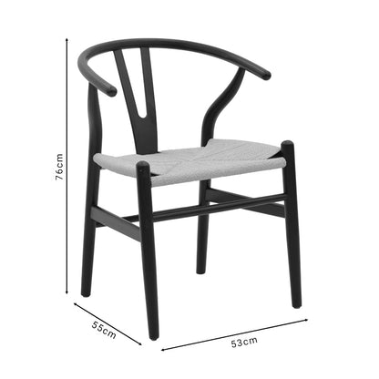 Καρέκλα Wishbone Μαύρο Rubberwood-Έδρα Φυσικό Σχοινί 53x55x76