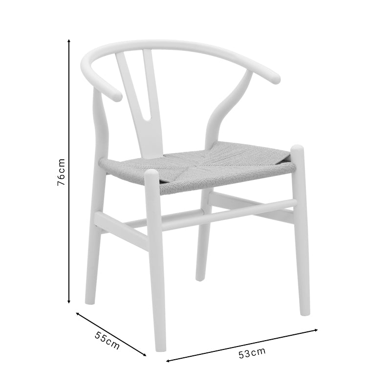 Καρέκλα Wishbone Λευκό Rubberwood-Έδρα Φυσικό Σχοινί 53x55x76