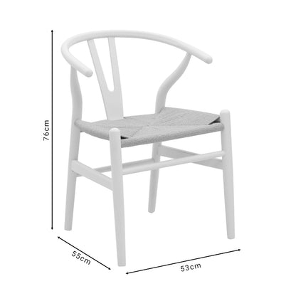 Καρέκλα Wishbone Λευκό Rubberwood-Έδρα Φυσικό Σχοινί 53x55x76