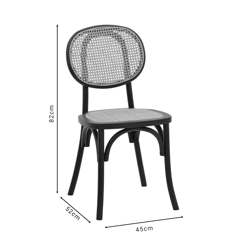 Καρέκλα Zoel Μαύρο Ξύλο Οξιάς-Φυσικό Rattan 45x52x82